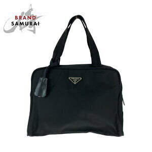 PRADA triangular logo plate black nylon handbag shoulder bag